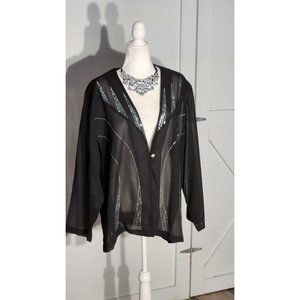 HOSANNA DESIGN EVENING TOP COLOR BLACK LONG SLEEVE  SIZE 4X FIT SMALL(3X)